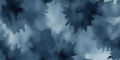 The primary subject of the image is a blue and white painting of trees. The setting is a cloudy sky, and the visual style is a watercolor painting. The dominant colors are blue and white, creating a calm and serene atmosphere.