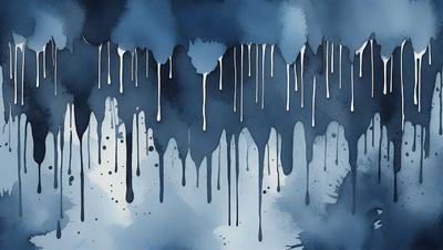 The primary subject of the image is a painting of dripping paint, with a blue background. The visual style is a digital art or illustration, creating a mood of creativity and artistic expression. The colors are predominantly blue, with some white drips, giving the painting a sense of depth and dimension.