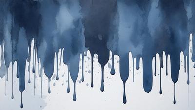 The primary subject of the image is a painting of dripping water, with a blue background. The visual style appears to be a digital art or illustration, as the dripping water is depicted in a detailed and artistic manner. The colors and mood of the painting are predominantly blue, creating a calm and serene atmosphere.