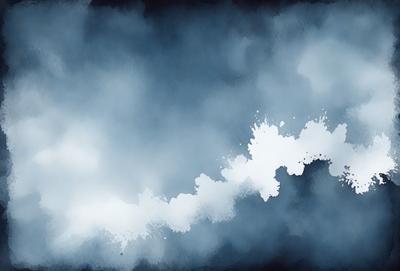 The primary subject of the image is a cloudy sky. The setting is a blue sky with clouds, creating a moody atmosphere. The visual style is a painting or drawing, giving the scene a more artistic and creative appearance. The colors and mood are predominantly blue, with the clouds adding a sense of depth and drama to the scene.