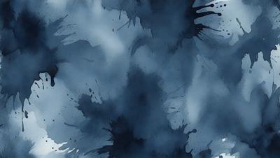 The primary subject of the image is a blue background with a black splatter pattern. The setting appears to be a painting or a digital artwork, as the visual style suggests a creative and artistic approach. The dominant colors are blue and black, creating a moody and dramatic atmosphere.