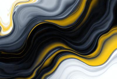 The primary subject of the image is a yellow and black striped pattern. The setting is a black and white background, which creates a contrasting visual style. The colors and mood of the image are predominantly black and yellow, with a bold and striking appearance.