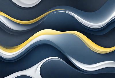 The primary subject of the image is a blue and yellow wave pattern. The setting is a dark blue background, which contrasts with the bright yellow and blue colors of the wave pattern. The visual style is a combination of digital art and illustration, creating a dynamic and vibrant scene. The overall atmosphere is energetic and lively, with the wave pattern evoking a sense of movement and flow.