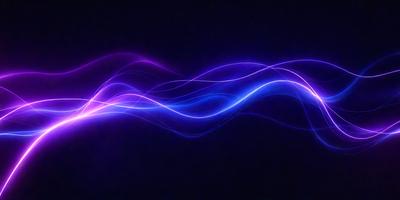 The primary subject of the image is a purple and blue light streak, which appears to be a digital art or illustration. The setting is a dark background, and the visual style gives the impression of a futuristic or technological theme. The colors and mood of the image are predominantly purple and blue, creating a sense of depth and sophistication.