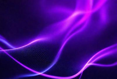 The primary subject of the image is a purple, swirling, and flowing pattern. The setting is a dark background, which contrasts with the purple pattern. The visual style is a digital art or illustration, creating a unique and captivating atmosphere. The dominant colors are purple and blue, giving the image a calming and serene mood.