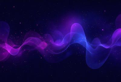 The primary subject of the image is a purple and pink wave-like pattern, which appears to be a digital art or illustration. The setting is a dark, star-filled sky, creating a sense of depth and contrast. The visual style is a combination of digital art and illustration, with the purple and pink colors giving the image a vibrant and lively atmosphere.