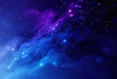 The primary subject of the image is a purple and blue nebula, which is a cloud of gas and dust in space. The setting is a dark, starry sky, with the nebula being the main focus of the image. The visual style is a digital art or illustration, as the colors and patterns are intricate and detailed. The dominant colors are purple and blue, creating a serene and celestial atmosphere.