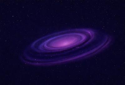 The primary subject of the image is a purple spiral galaxy, which is the main object, scene, or focus of the image. The galaxy is set against a dark, star-filled sky, creating a dramatic and captivating visual effect. The image is a digital art or illustration, showcasing the artist's skill in capturing the beauty and intricacy of the spiral galaxy. The dominant colors in the image are purple and black, giving the scene a moody and mysterious atmosphere