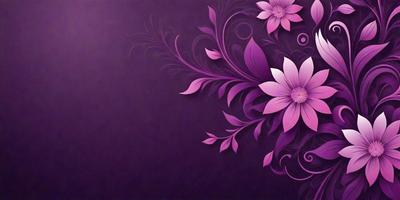 The primary subject of the image is a purple flower with a pink center, surrounded by a purple background. The visual style of the image is a digital art or illustration, with a patterned background that adds to the overall atmosphere. The colors and mood of the image are predominantly purple and pink, creating a sense of elegance and beauty.