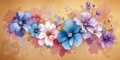 The primary subject of the image is a bouquet of flowers, featuring a variety of different colored flowers. The setting is a yellow background, which adds a warm and vibrant tone to the scene. The visual style is a combination of digital art and illustration, creating a detailed and realistic representation of the flowers. The colors and mood of the image are lively and cheerful, with the diverse colors of the flowers creating a sense of abundance and beauty.