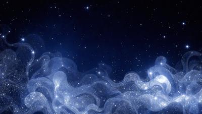 The primary subject of the image is a starry night sky filled with stars. The setting is a dark, star-filled sky, and the visual style is a digital art or illustration. The colors and mood of the image are predominantly dark and mysterious, with the stars providing a sense of wonder and depth.