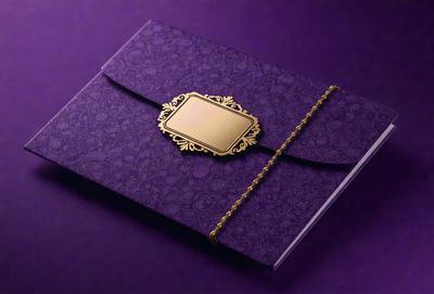 The primary subject of the image is a purple book with a gold frame. The book is open and features a decorative design on the cover. The setting is a purple background, which complements the book's color. The visual style is a combination of digital art and illustration, creating a unique and eye-catching design. The colors and mood of the image are predominantly purple, which gives the scene a calm and sophisticated atmosphere.