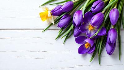 The primary subject of the image is a bouquet of purple flowers. The flowers are arranged in a vase, and they are placed on a white surface, which could be a table or a counter. The setting appears to be indoors, and the visual style is a close-up of the flowers, showcasing their beauty and details. The dominant colors in the image are purple and white, creating a calm and serene atmosphere.