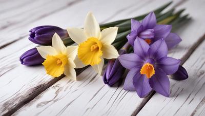 The primary subject of the image is a bouquet of purple and yellow flowers. The flowers are arranged in a vase, and they are placed on a white surface, which could be a table or a counter. The setting appears to be indoors, and the visual style is a close-up of the flowers, showcasing their beauty and details. The colors of the flowers are predominantly purple and yellow, creating a calm and soothing atmosphere.