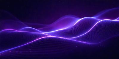 The primary subject of the image is a purple wave, which appears to be a digital art or illustration. The setting is a dark background, and the visual style gives the impression of a futuristic or abstract scene. The dominant colors are purple and blue, creating a mood of calmness and tranquility.
