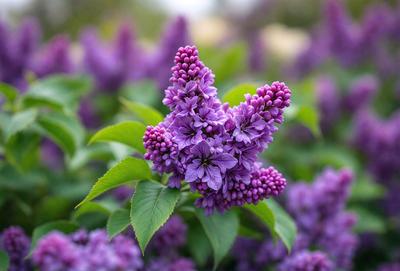 Purple flowers with green leaves.