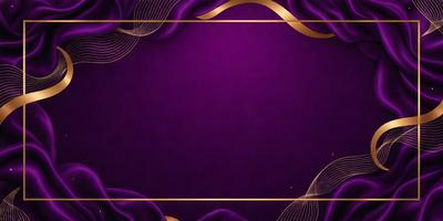 The primary subject of the image is a purple background with a gold frame. The setting is a stage or a theater, as indicated by the gold frame. The visual style is a combination of digital art and illustration, creating a unique and eye-catching design. The dominant colors are purple and gold, giving the image a sophisticated and elegant appearance.