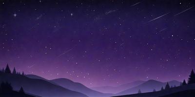 The primary subject of the image is the night sky, which is filled with stars. The setting is a mountainous area, with the mountains visible in the background. The visual style is a combination of photo and digital art, creating a realistic yet artistic representation of the night sky. The colors and mood of the image are predominantly dark and serene, with the stars and mountains providing a sense of depth and tranquility.