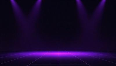 Purple lighting, black background, purple floor.