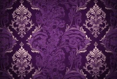 Purple and white patterned wallpaper with a floral design.