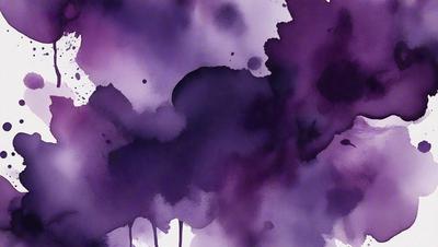 The primary subject of the image is a purple and black painting, which features a purple background with a black and white design. The setting is an artistic environment, and the visual style is a painting or drawing. The colors and mood of the painting are predominantly purple and black, creating a dramatic and artistic atmosphere.