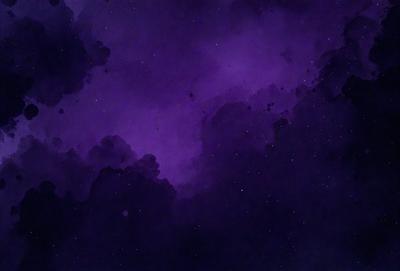 The primary subject of the image is a purple sky filled with stars. The setting is a cloudy night sky, and the visual style is a combination of a photo and digital art. The colors and mood of the image are predominantly purple and dark, creating a sense of mystery and depth.