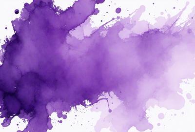 Purple splatter paint on a white background.