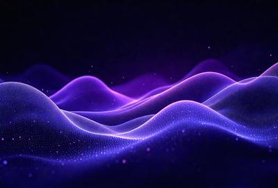 The primary subject of the image is a purple wave pattern, which is the main object, scene, or focus of the image. The setting or background is a dark blue surface, which adds to the overall atmosphere. The visual style of the image is digital art, as it is a digital representation of a wave pattern. The dominant colors in the image are purple and blue, creating a calming and serene mood.