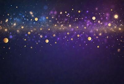 The primary subject of the image is a purple background with a large number of gold stars scattered across it. The setting appears to be a night sky, with the stars creating a sense of depth and dimension. The visual style of the image is a combination of digital art and illustration, as the stars are arranged in a pattern that gives the impression of a celestial scene. The colors and mood of the image are predominantly purple and gold, creating a warm and inviting atmosphere.