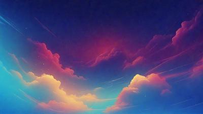 The primary subject of the image is a cloudy sky with a few clouds scattered throughout. The setting is a nighttime scene, with the sky being the main focus of the image. The visual style is a digital art or illustration, as the clouds are depicted in a detailed and artistic manner. The colors and mood of the image are predominantly blue and purple, creating a serene and peaceful atmosphere.