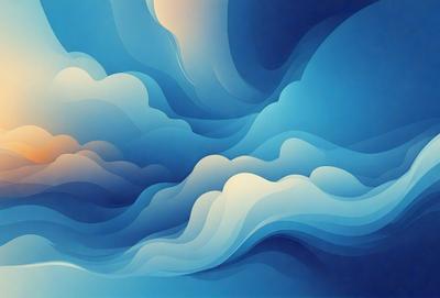 The primary subject of the image is a cloudy blue sky with a few white clouds. The setting is a vast, open space with no visible landmarks or objects. The visual style is a combination of digital art and illustration, creating a vibrant and dynamic atmosphere. The dominant colors are blue and white, with the blue sky providing a sense of calmness and tranquility.