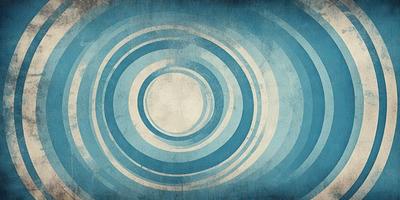 The primary subject of the image is a blue circle with a white center, which appears to be a painting or a digital artwork. The setting is a blue background, and the visual style is a combination of a painting and a digital artwork. The dominant colors are blue and white, creating a calm and serene atmosphere.