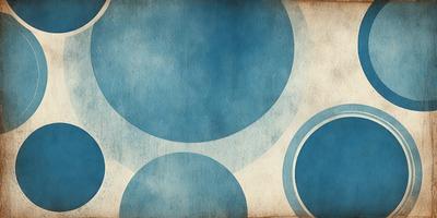 The primary subject of the image is a blue background with three white circles on it. The setting appears to be a painting or drawing, as the circles are not in a photo or digital art format. The visual style gives the impression of a vintage or aged appearance. The dominant colors are blue and white, creating a calm and serene atmosphere.