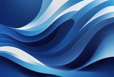 The primary subject of the image is a blue and white ocean wave. The setting is the ocean, with the wave being the main focus of the image. The visual style is a digital art or illustration, as the wave is depicted in a detailed and artistic manner. The dominant colors are blue and white, creating a serene and calming atmosphere.