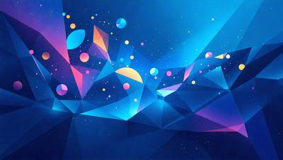 The primary subject of the image is a blue and pink geometric pattern, which is the main focus of the image. The setting is a blue background, and the visual style is digital art. The dominant colors are blue and pink, creating a vibrant and lively atmosphere.