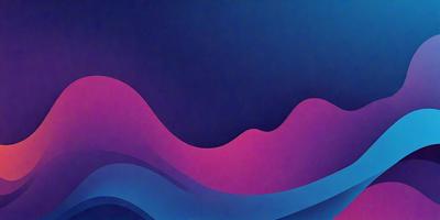The primary subject of the image is a large, curved wave with a pink and blue gradient. The wave is the main focus of the image, and it appears to be a digital art or illustration. The setting is a dark blue background, which contrasts with the vibrant colors of the wave. The overall atmosphere of the image is dynamic and visually appealing.