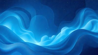 The primary subject of the image is a blue and white ocean scene. The setting is a nighttime sky, with the ocean and the sky creating a serene and peaceful atmosphere. The visual style of the image is a digital art or illustration, with the blue and white colors creating a calming and soothing mood.