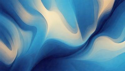 The primary subject of the image is a blue and white abstract art piece. The setting is a blue background, and the visual style appears to be a digital art or illustration. The dominant colors are blue and white, creating a calm and serene atmosphere.