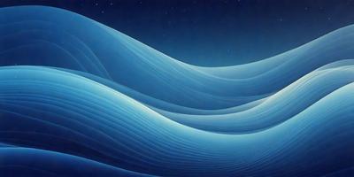 The primary subject of the image is a blue wave, which is the main focus of the scene. The setting is a night sky, creating a serene and peaceful atmosphere. The visual style is a digital art, as the wave is depicted in a digital manner. The dominant colors are blue and black, with the blue wave being the most prominent feature in the image.