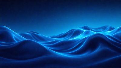 The primary subject of the image is a blue ocean with waves. The setting is a dark blue background, which creates a contrasting effect with the ocean. The visual style is a digital art or illustration, as the waves are depicted in a detailed and artistic manner. The colors and mood of the image are predominantly blue, creating a serene and calming atmosphere.