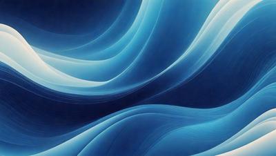 The primary subject of the image is a large, blue wave with a white and blue color scheme. The wave is depicted in a painting or drawing style, giving it a vibrant and dynamic appearance. The setting or background of the image features a blue sky, which complements the wave's colors and adds to the overall atmosphere of the scene.