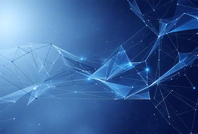 The primary subject of the image is a blue background with a pattern of interconnected lines. The setting appears to be a night sky, with the lines creating a sense of depth and dimension. The visual style of the image is digital art, as it features a complex and intricate pattern that is characteristic of digital artwork. The colors and mood of the image are predominantly blue, creating a calm and serene atmosphere.