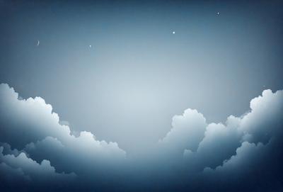 The primary subject of the image is a cloudy sky. The setting is a nighttime scene with a few stars visible in the background. The visual style is a digital art or illustration, creating a sense of depth and atmosphere. The colors are predominantly blue, with some white clouds, and the overall mood is serene and peaceful.