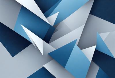 The primary subject of the image is a blue and white geometric pattern. The setting is a blue background, and the visual style appears to be a digital art or illustration. The dominant colors are blue and white, creating a calm and soothing atmosphere.