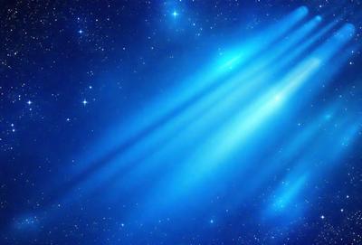 The primary subject of the image is a blue light, which appears to be a beam of light or a ray of light. The setting is a dark, star-filled sky, creating a contrasting backdrop for the light. The visual style of the image is a combination of a photo and digital art, as it captures the beauty of the night sky while also showcasing the light's unique appearance. The colors and mood of the image are predominantly blue, with the light emanating a sense of tranquility