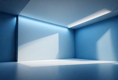 The primary subject of the image is a white wall with a blue background. The setting appears to be a room with a white table. The visual style of the image is a photo, and the dominant colors are white and blue. The overall atmosphere of the image is clean and minimalistic.