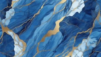 The primary subject of the image is a blue and gold marble wall. The setting is a room with a blue and gold marble wall, which serves as the background. The visual style is a close-up of the marble wall, showcasing its intricate patterns and textures. The dominant colors are blue and gold, creating a luxurious and elegant atmosphere.