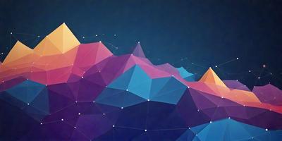 The primary subject of the image is a mountainous landscape with a blue sky in the background. The setting is a mountain range, and the visual style is a digital art or illustration. The dominant colors are blue and purple, creating a serene and calming atmosphere.