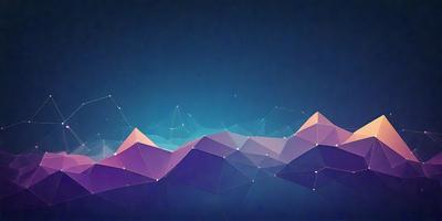 The primary subject of the image is a mountain range, which is depicted in a digital art style. The setting is a dark blue sky, creating a dramatic backdrop for the mountain range. The visual style is a combination of geometric shapes and a purple hue, giving the image a unique and artistic appearance. The overall atmosphere is one of beauty and serenity, as the mountains stand tall against the vast expanse of the sky.