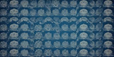 The primary subject of the image is a blue and white patterned fabric. The setting is a blue background, and the visual style appears to be a combination of a photo and digital art. The colors and mood of the image are predominantly blue and white, creating a calm and serene atmosphere.
